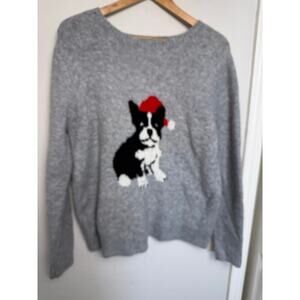 Cupcake and Cashmere Women French Bulldog Gray Knit Christmas Sweater Size L